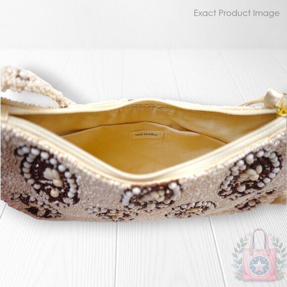 ❤️ vera bradley Paisley Cottage Cream Beaded Roxbury Shoulder Bag Ivory Brown - Picture 5 of 8